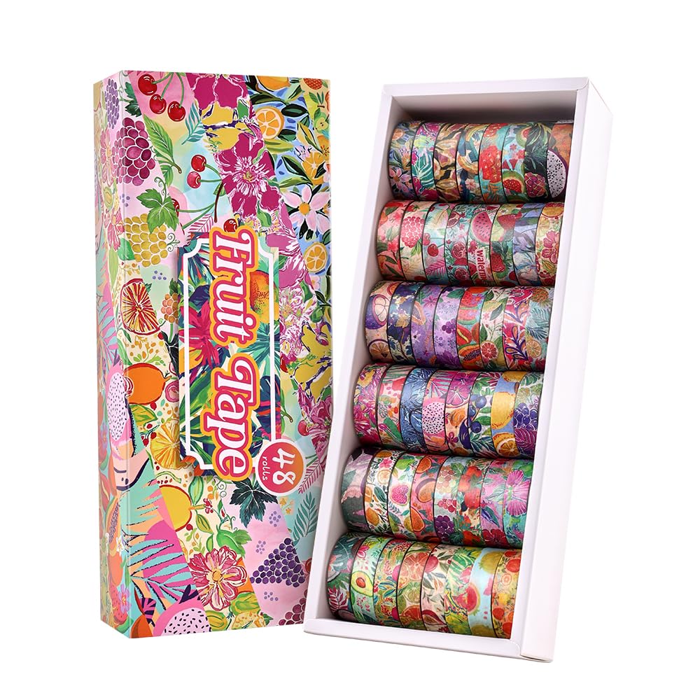 48 Rolls Fruit Theme Washi Tape Set, Writable Decorative Tapes for Scrapbooking, Bible Journaling