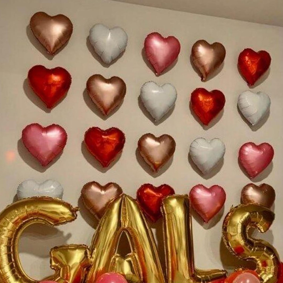 Red Gold Heart Balloons, 18 Inch Red White Champagne Gold Heart Shape Balloon, 12PCS White Helium