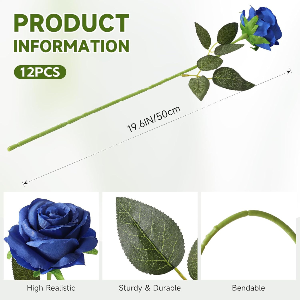 Tifuly Royal Blue Roses Artificial Flowers -12 pcs Realistic Single Long Stem Fake Silk Roses