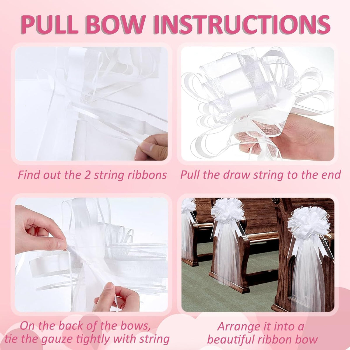 30 Set Wedding Pew Bows with Long Tulle Tails Wedding Aisle Decorations Church Chair Aisle