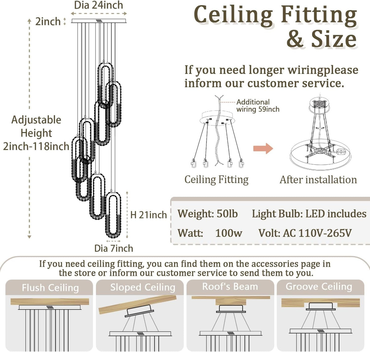 8 Rings Crystal Chandelier,H 118" Modern Black Pendant Light Luxury Foyer Lighting Fixture High