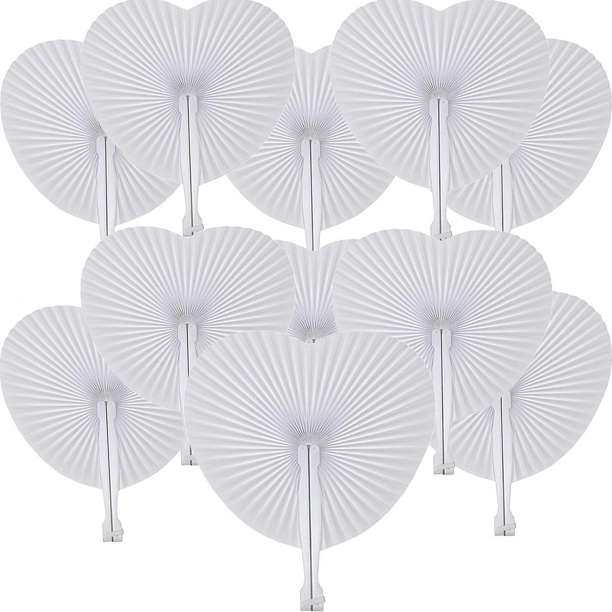 12 Pcs Decorative Paper Folding Hand Fans Handheld,White Heart Foldable Wedding Fans Chinese and