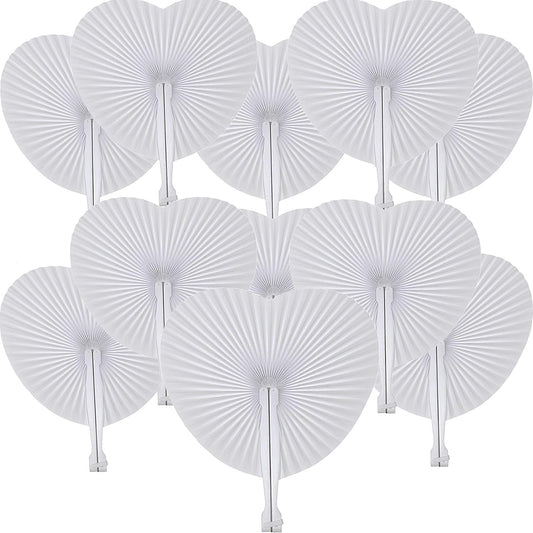 12 Pcs Decorative Paper Folding Hand Fans Handheld,White Heart Foldable Wedding Fans Chinese and