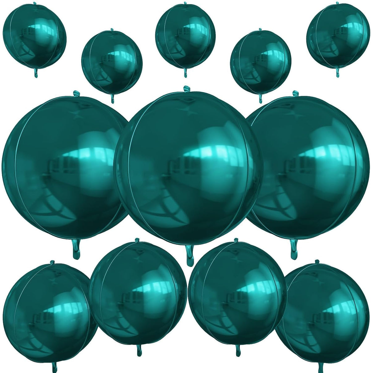 12Pcs Dark Green Round Foil Balloons, 22" 15" 10" 4D Helium Ball Balloon, Metallic Green Foil