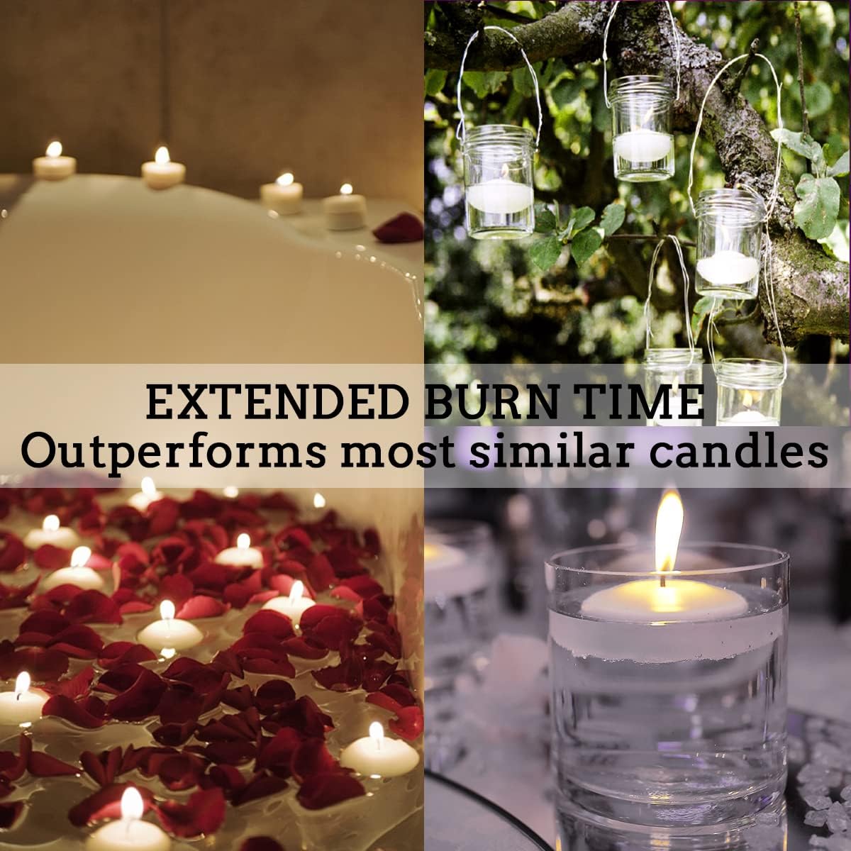 JHENG 50 Pack Floating Candles, 2'' White Unscented Dripless Wax Burning Candles, for Cylinder
