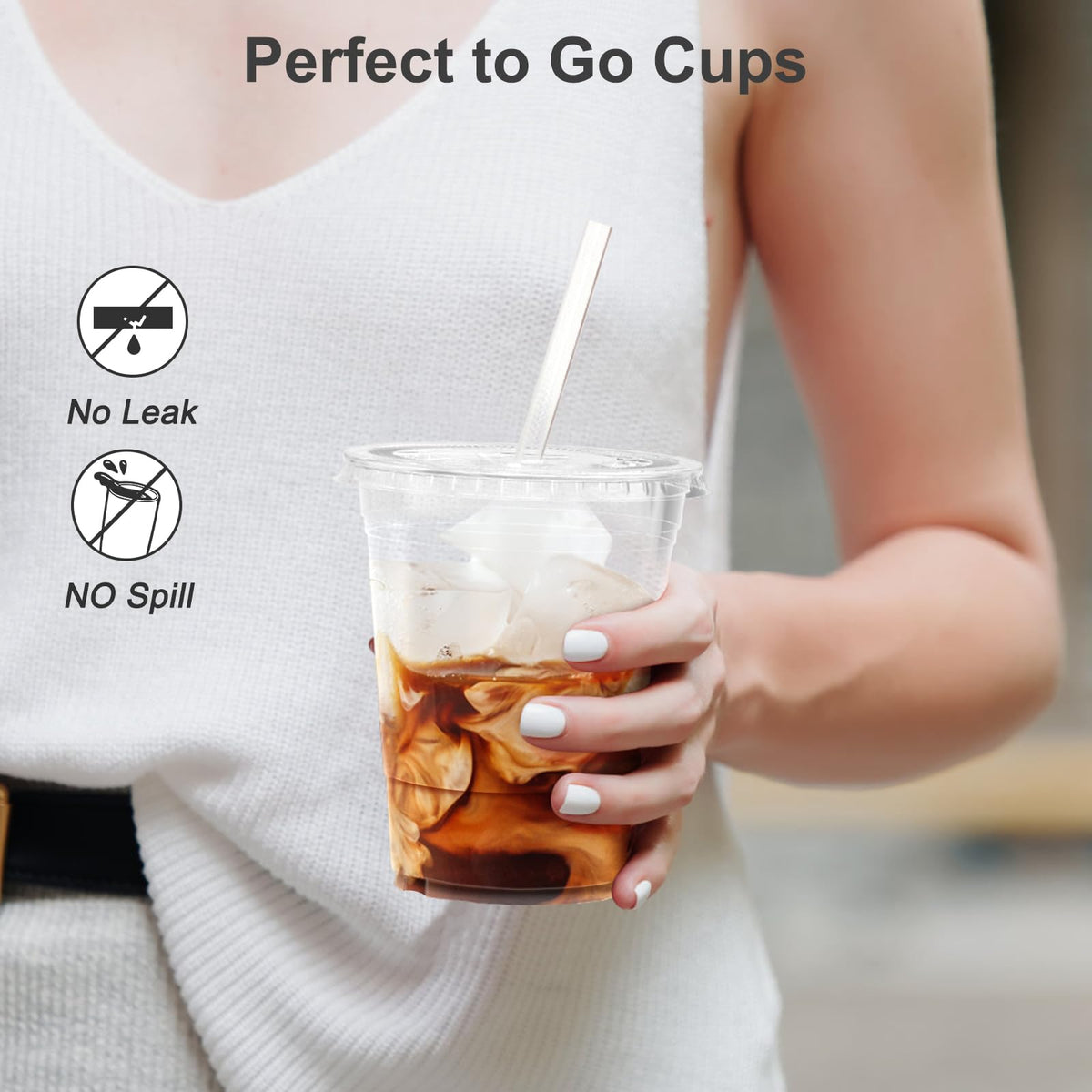 Dealusy 100 Pack - 16 oz Clear Plastic Cups with Lids and Straws