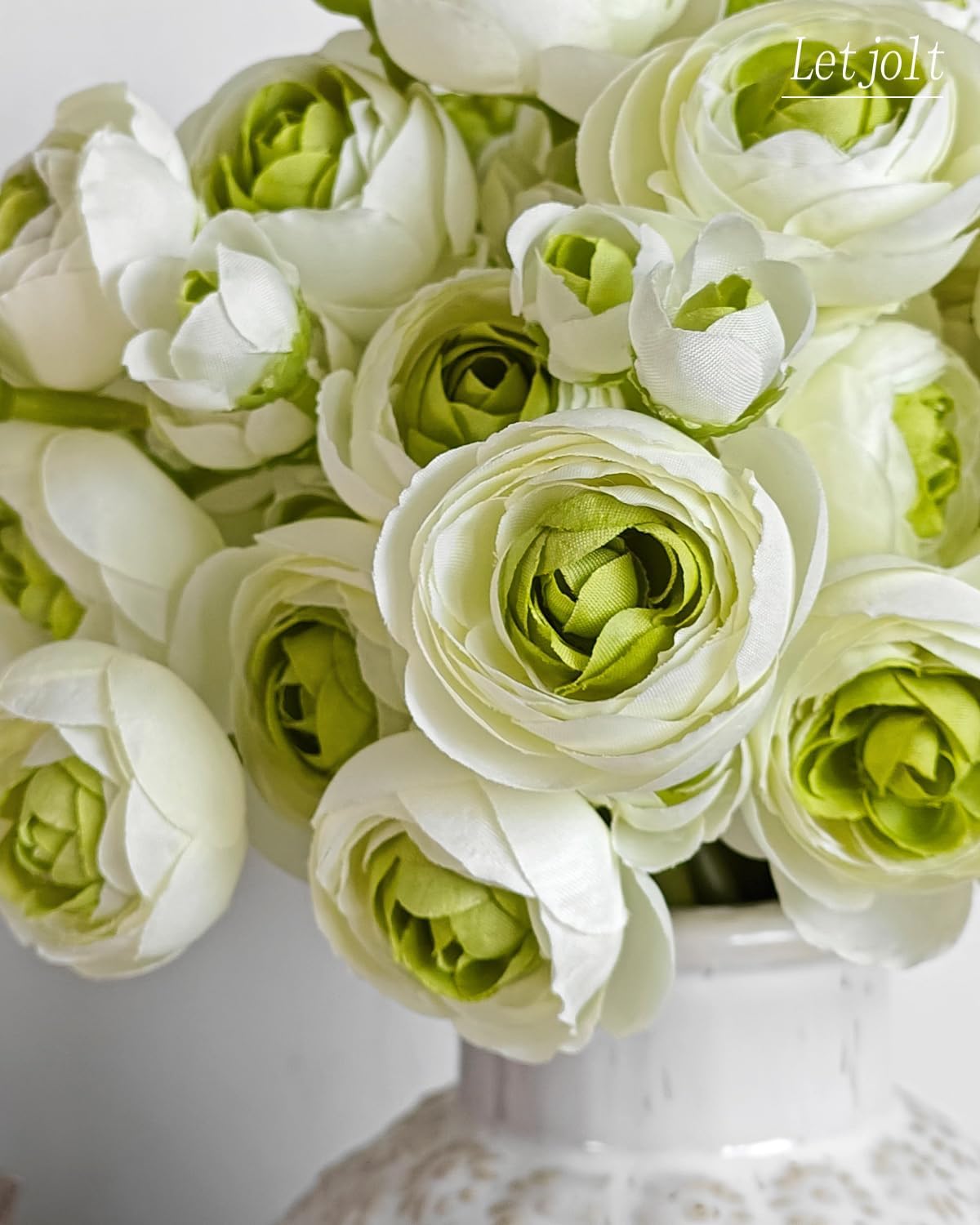 Letjolt Ranunculus Artificial Flower 18 Pcs Green Silk Ranunculus Wedding Bouquet Engagement
