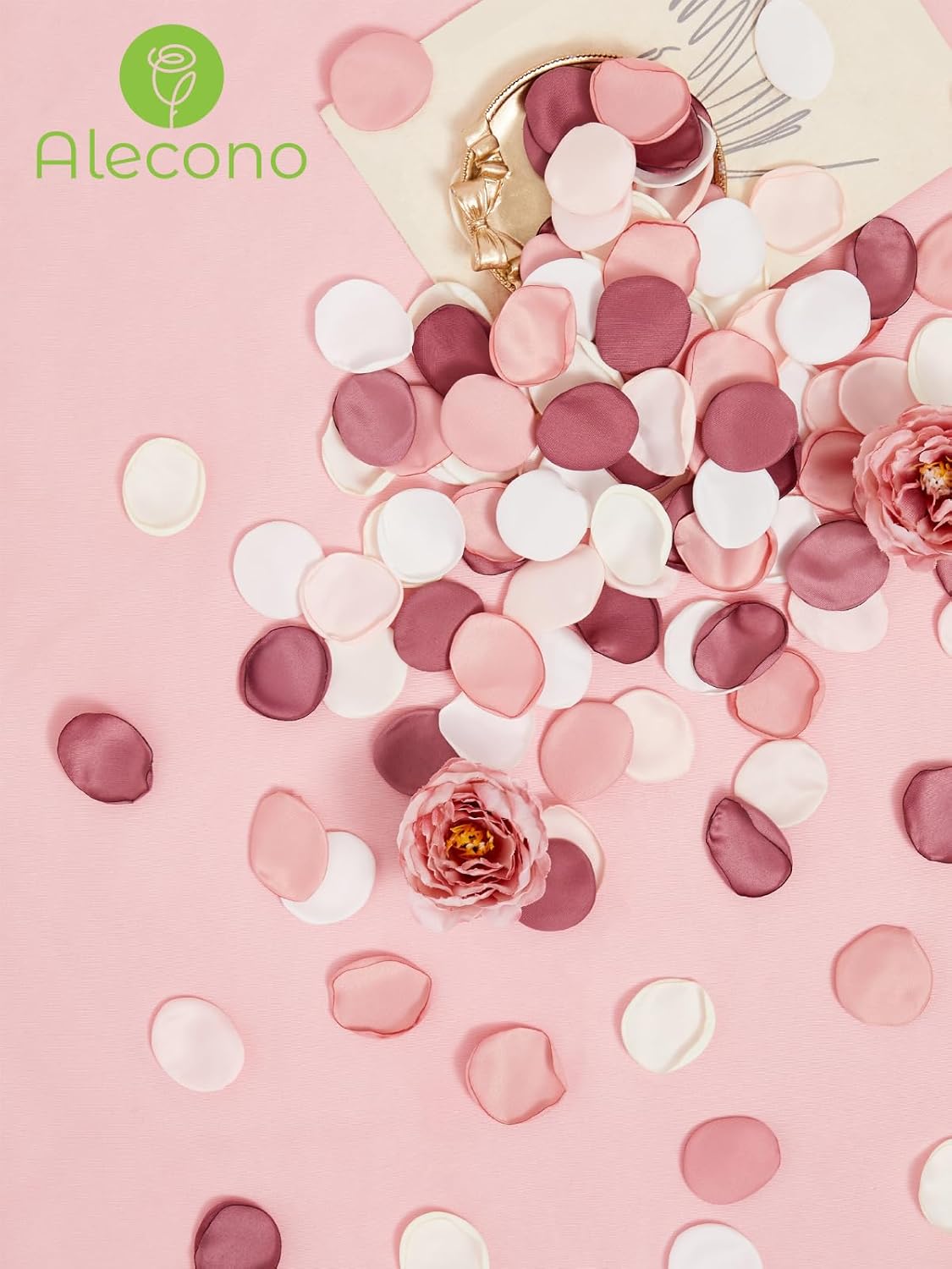 Alecono 𝟲𝟬𝟬𝙋𝙘𝙨 Silk Rose Petals, Pink Petals for Wedding Proposal Flower Girl Baket, Fake