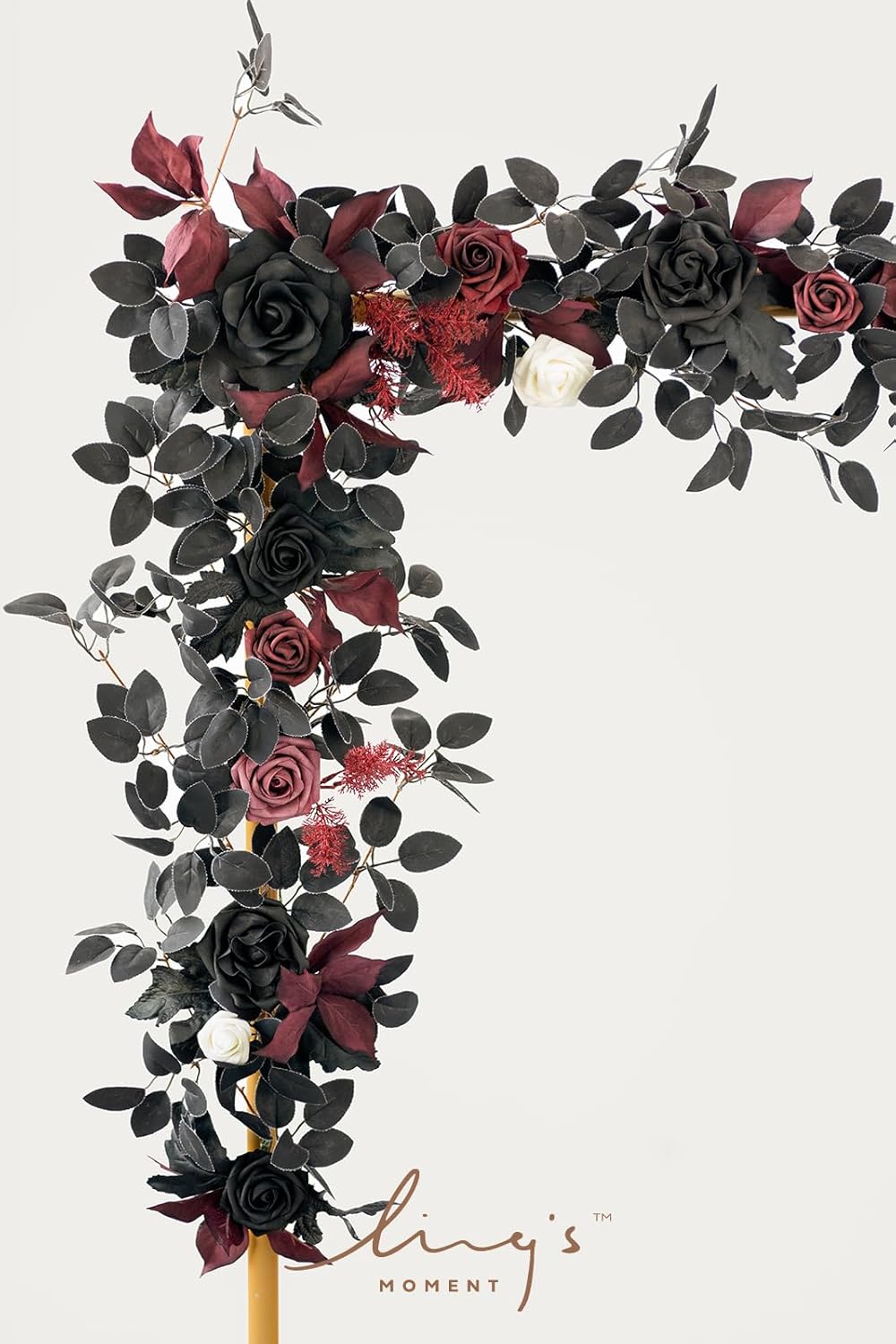Ling's Moment 5FT Black Burgundy Artificial Flower Garland Fake Rose Leaves Floral Garland Arch