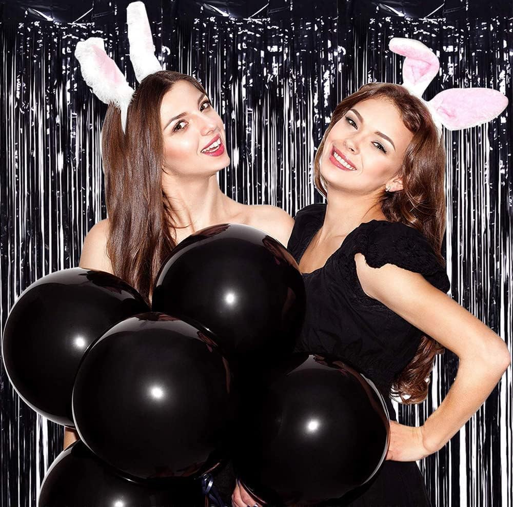 TONIFUL 3Pcs Black Door Streamers,Black Photo Booth Backdrop Metallic Streamers Foil Fringe