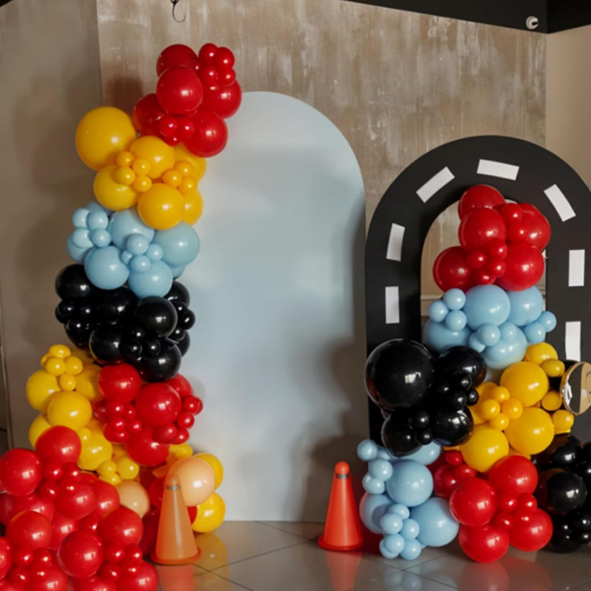 Race Car Balloons, 50Pcs 12 Inches Car Decorations with Red Blue Yellow Burnt Orange Black Party