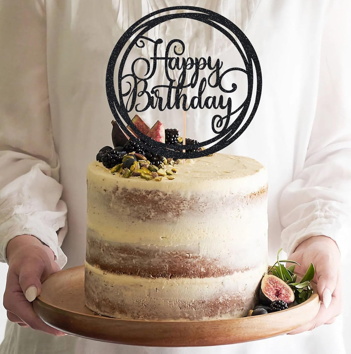 Happy Birthday Cake Topper - Black Glitter Happy Birthday Cake Decoration Supplies for Children or