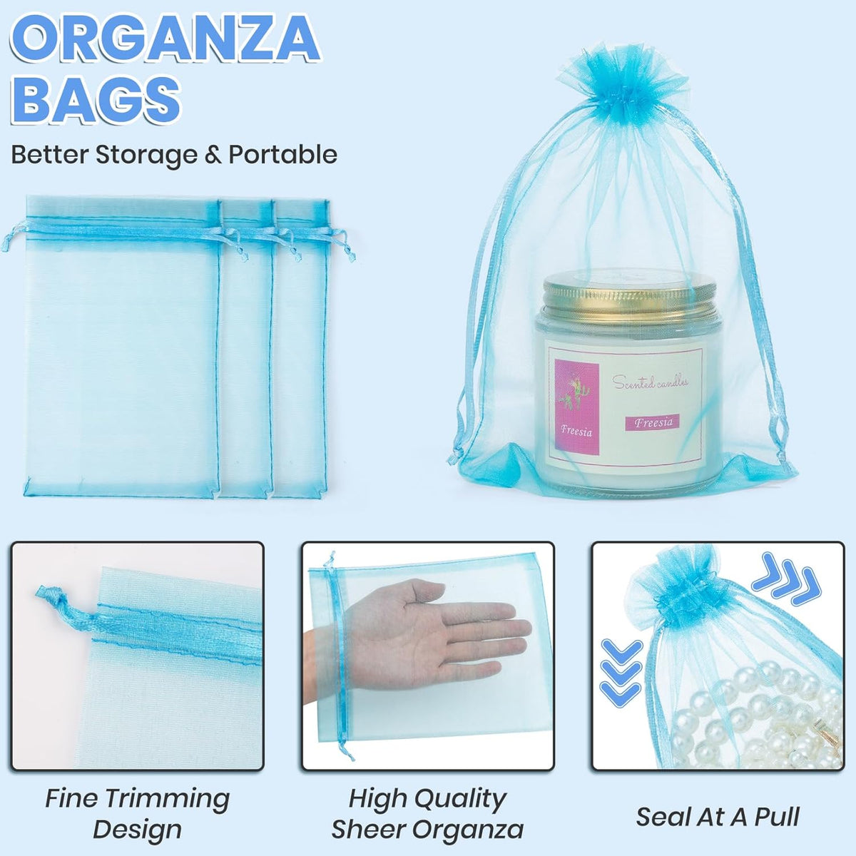 ANZNKU 50 Pack Organza Bags 4x6 Inch, Small Mesh Bag Drawstring Organza Gift Bags for Baby Shower