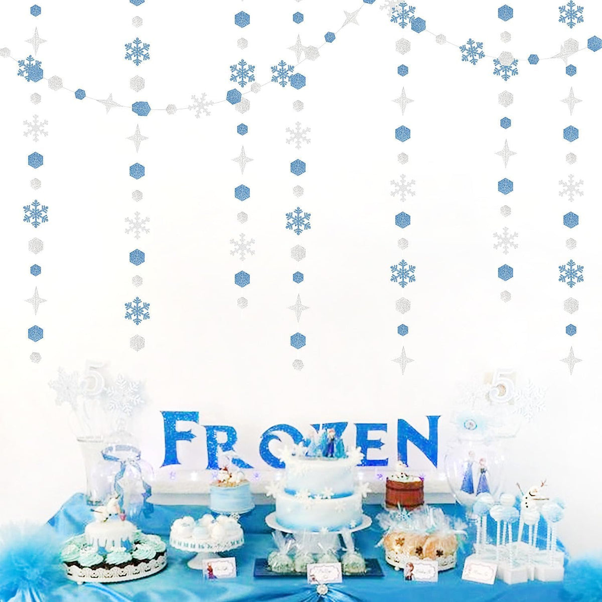 Snowflake-Snow Silver-Blue Christmas Party-Decorations Streamers - 52Ft White Winter Wonderland