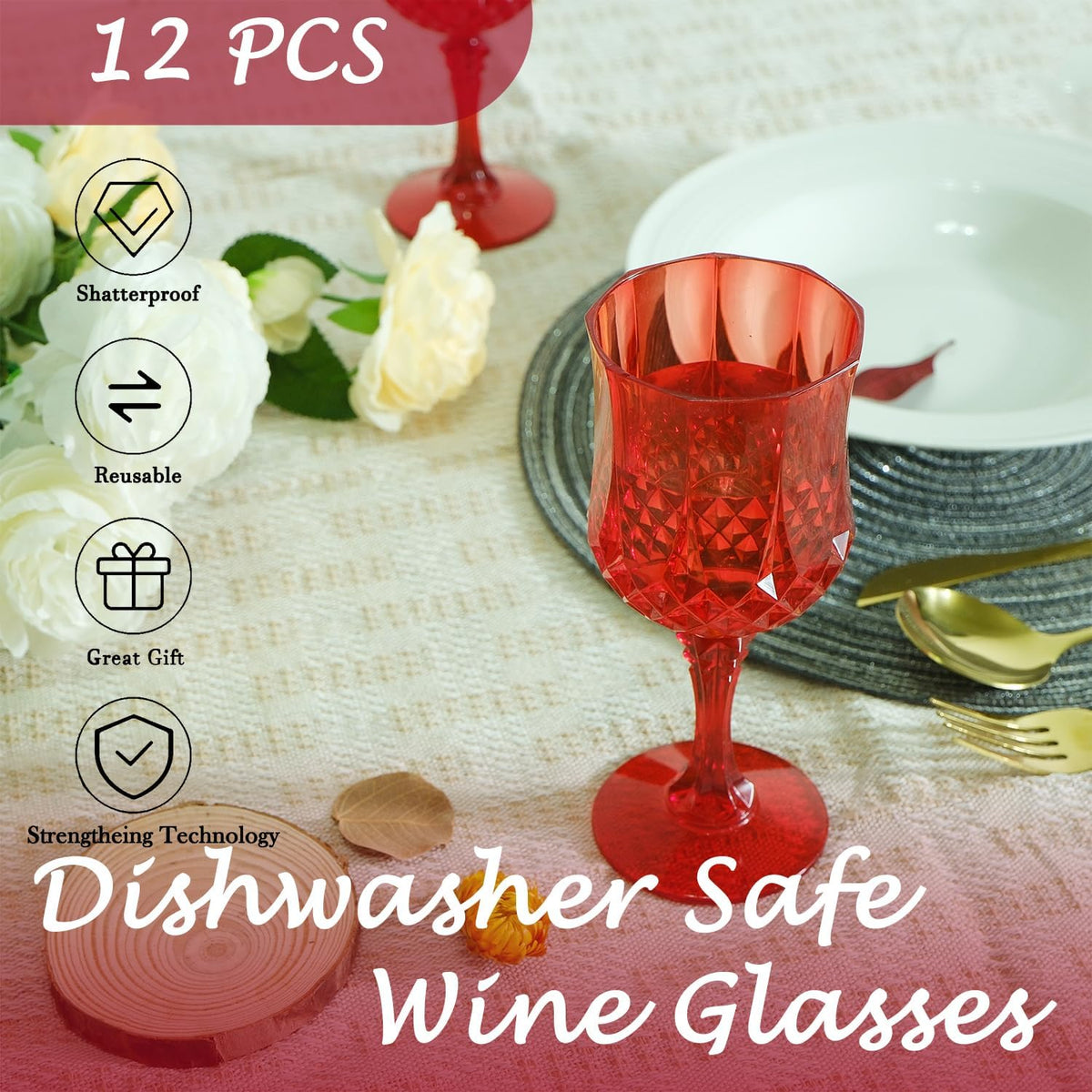 Plastic Wine Glasses，Plastic Goblets Vintage Style Cordial Drinking Glasses for Wedding Reception