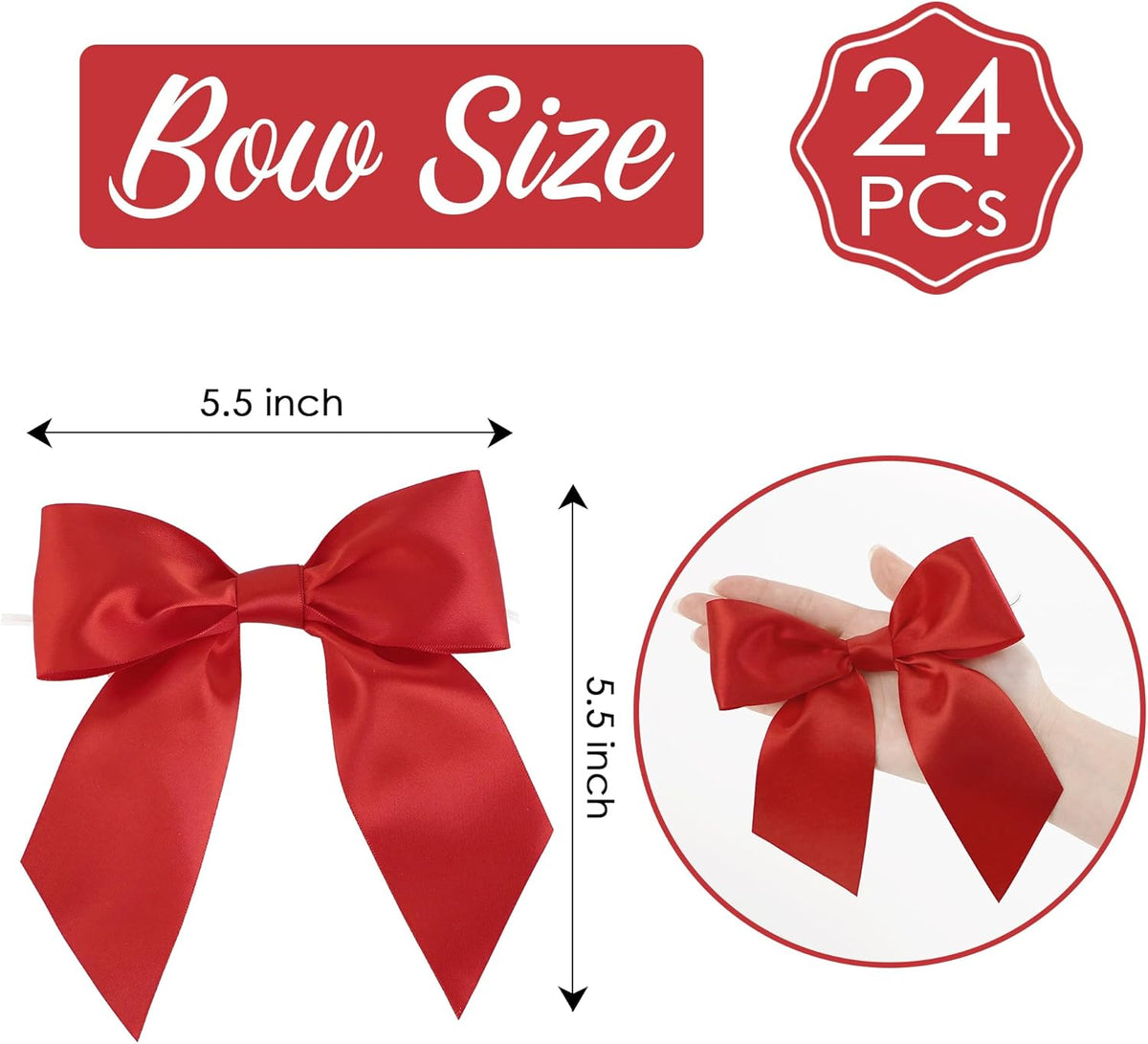 AIMUDI Red Satin Bows 5.5" Bows for Gift Wrapping, Invitations, Baskets, Wreaths, Crafts, Wedding
