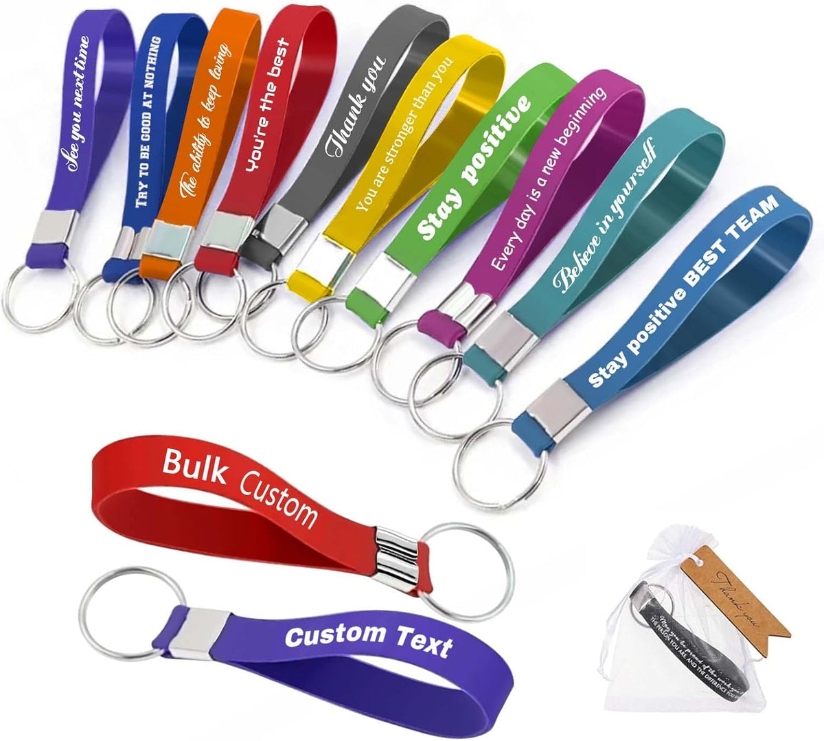 5/10/50/100 Bulk Custom Keychains Silicone Personalized Keychains Customized Text/Logo Keyrings for
