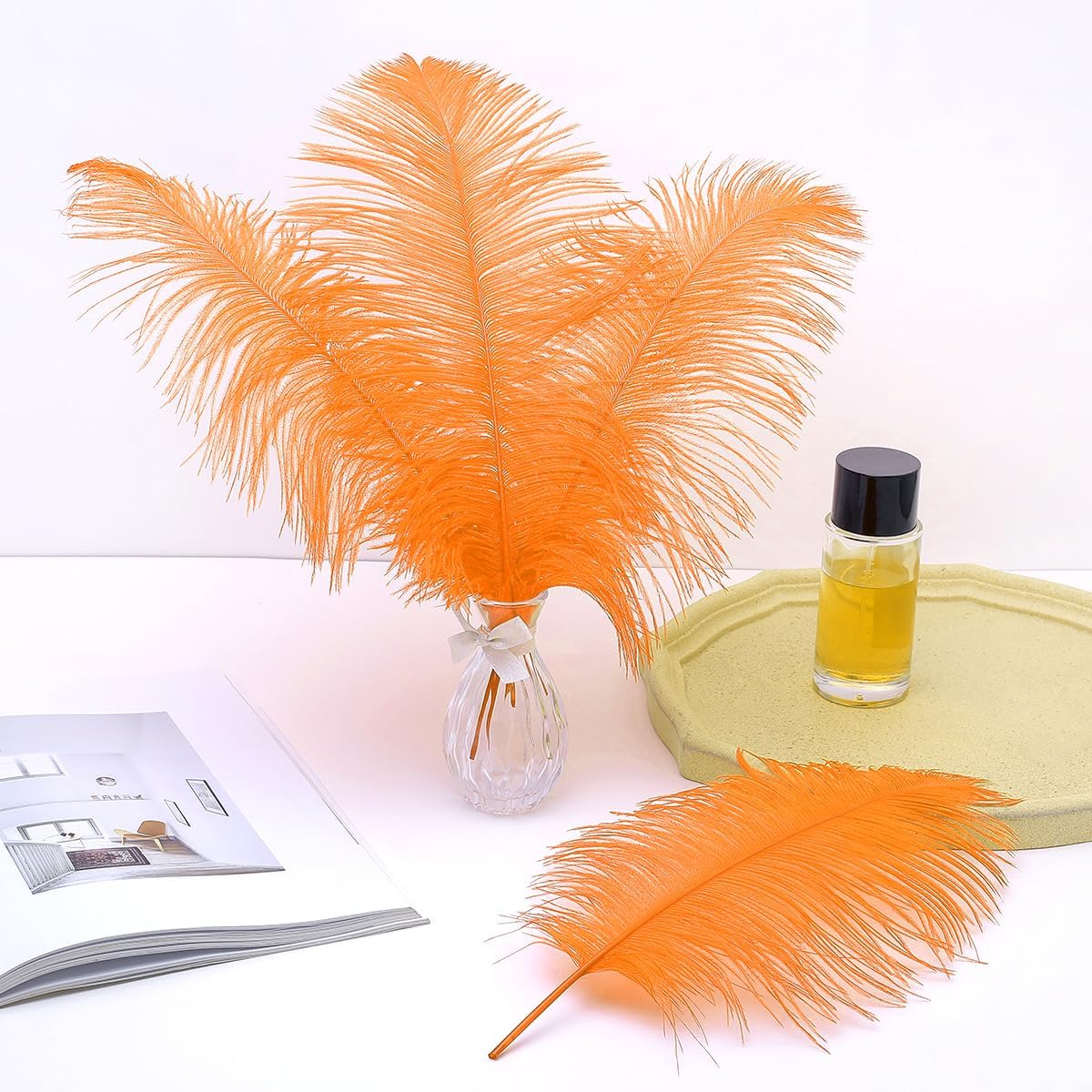 Ballinger Orange Large Ostrich Feathers - 24Pcs 8-10inch Big Feathers for Crafts,Wedding Party