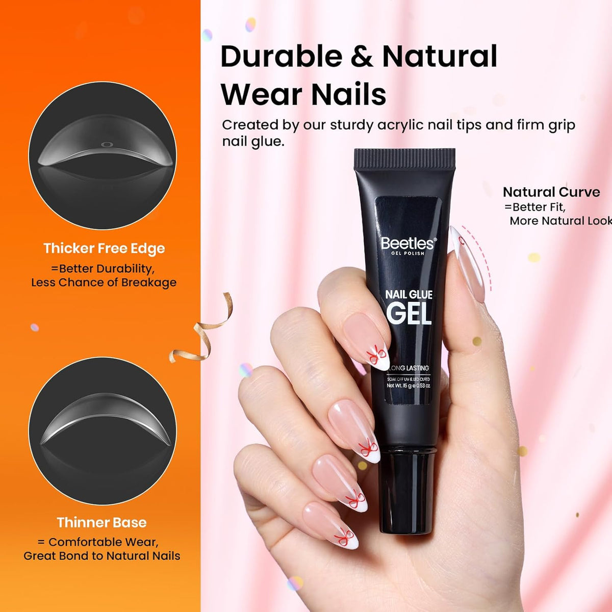 Beetles Gel Nail Kit Medium Almond with Nail Dehydrator and Primer, 576Pcs Half Matte Etch-X Gel