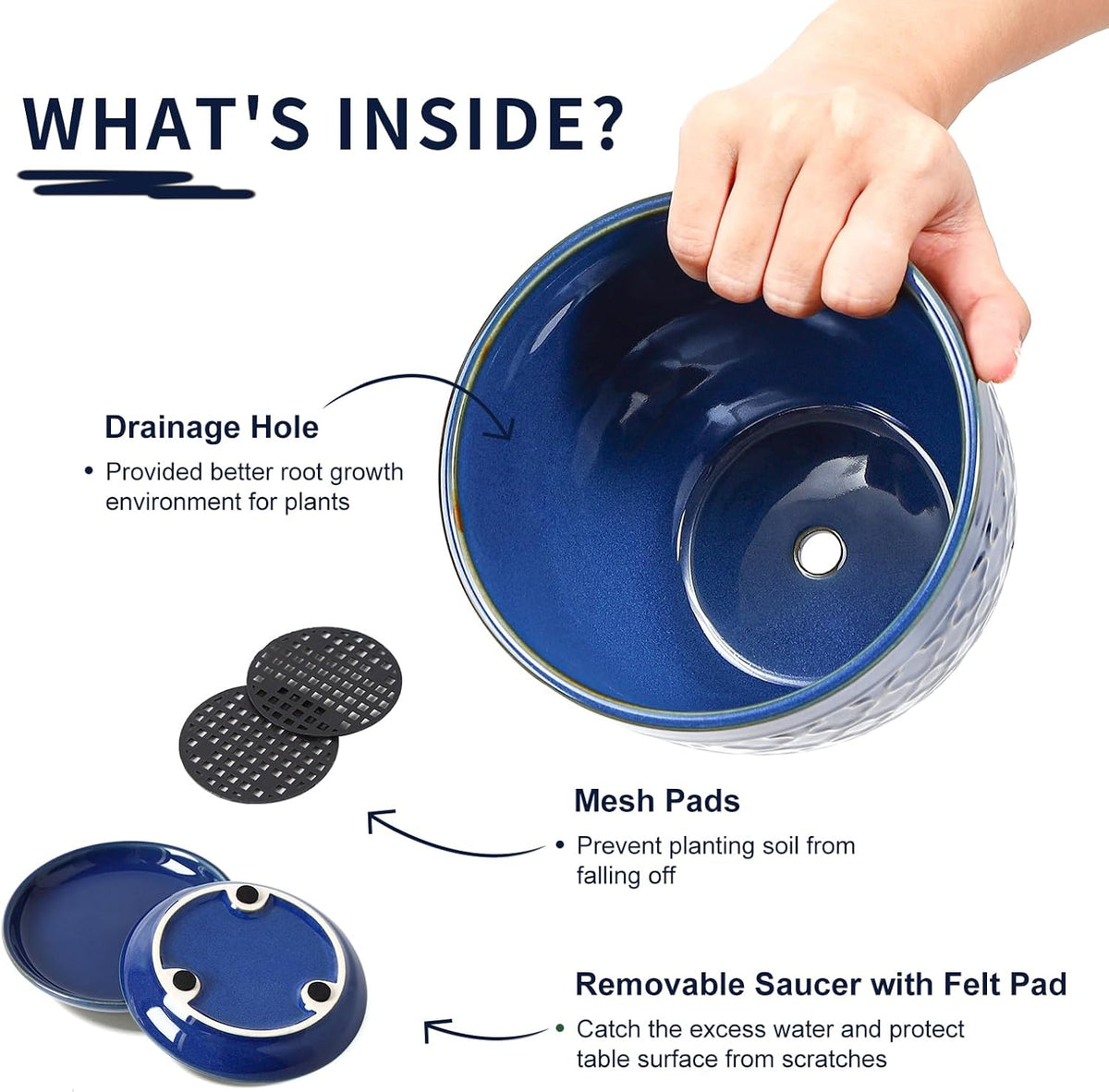 Sureasy Ceramic Indoor Plant Pots - 5.6 Inch Flower Pots for Plants with Drainage Hole and Saucer