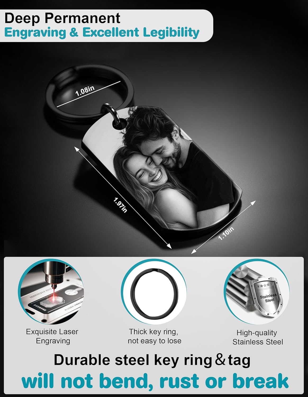 Custom Keychain with Picture - Personalized Keychains with Photo Text Customized Engraved Gifts for