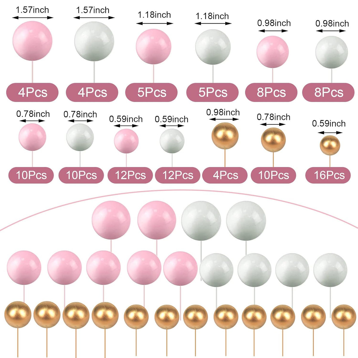108 Pcs Balls Cake Topper DIY Cupcake Insert Foam Balloons for Cake Baking Wedding Anniversary