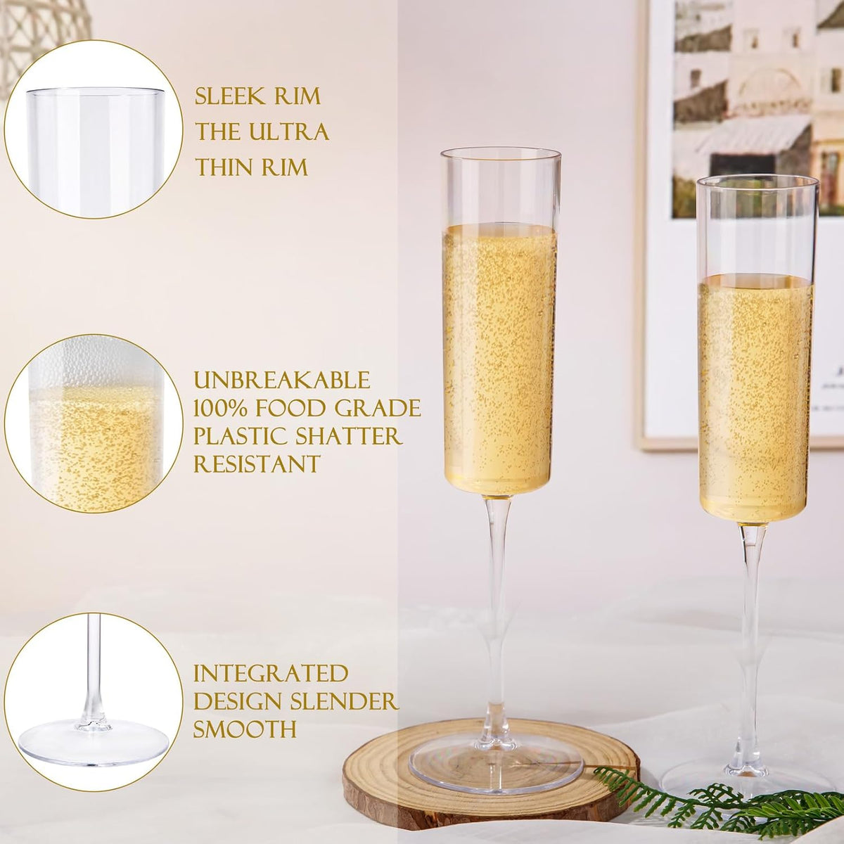 Ciaell 36 Pack Plastic Champagne Flutes - 6 Oz Disposable Champagne Glasses - Square Clear Plastic