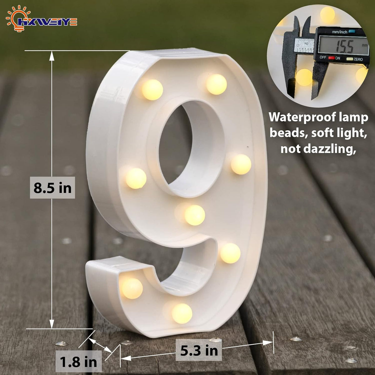 HXWEIYE Light Up Numbers-9, LED Marquee Number Lights Sign 26 Alphabet and 10 Number for Party Bar