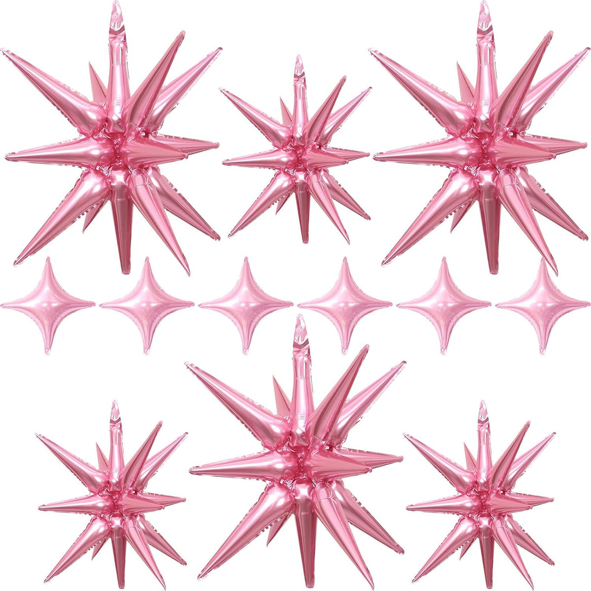 Pink Star Balloons 12pcs, 27/22 Inch Foil Star Explosion Balloons, Large Spike Mylar Cone Balloon