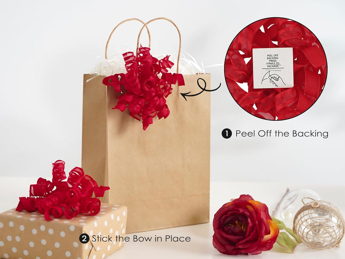HUIHUANG Red Bows for Gift Wrapping Christmas Gift Bows 5 inch x 8 Counts Self-Adhesive Curly