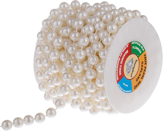 10mm Pearl Strands,9 Yds of Lvory Fake Beads Garland Spool Roll with Stringed Pearls for