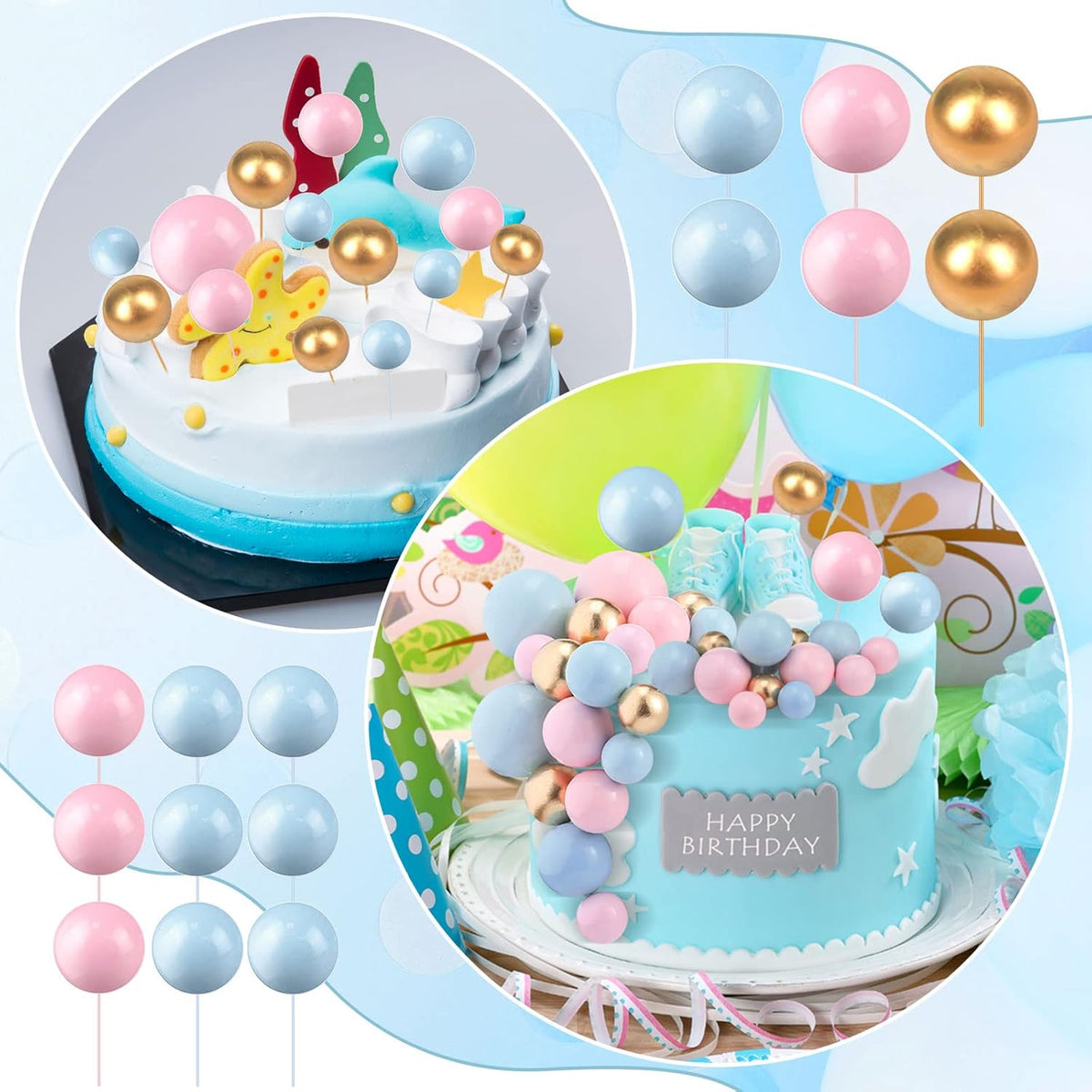 108 Pcs Balls Cake Topper DIY Cupcake Insert Foam Balloons for Cake Baking Wedding Anniversary