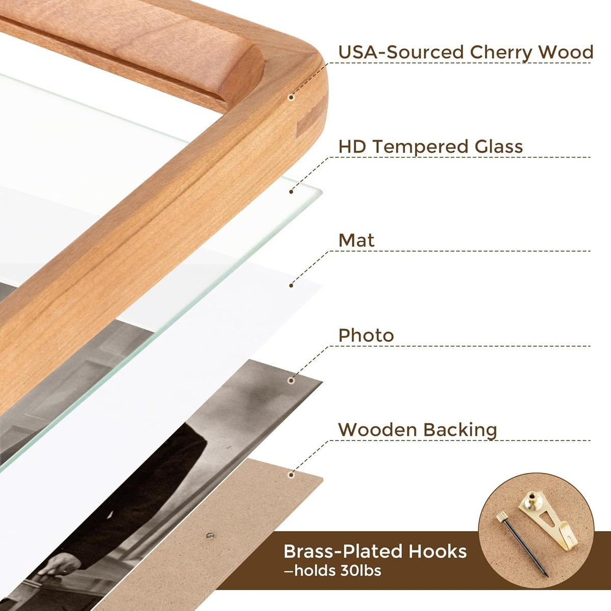 11x14 Picture Frame USA-Sourced Natural Cherry Wood Solid Original Wood Photo Frame Rounded Corner