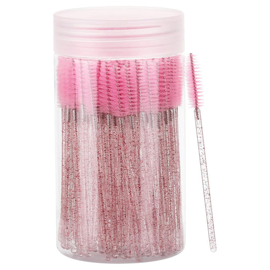 100 Pcs Disposable Mascara Wands, Lash Brushes with Container, Crystal Eyebrow Spoolies Brush for