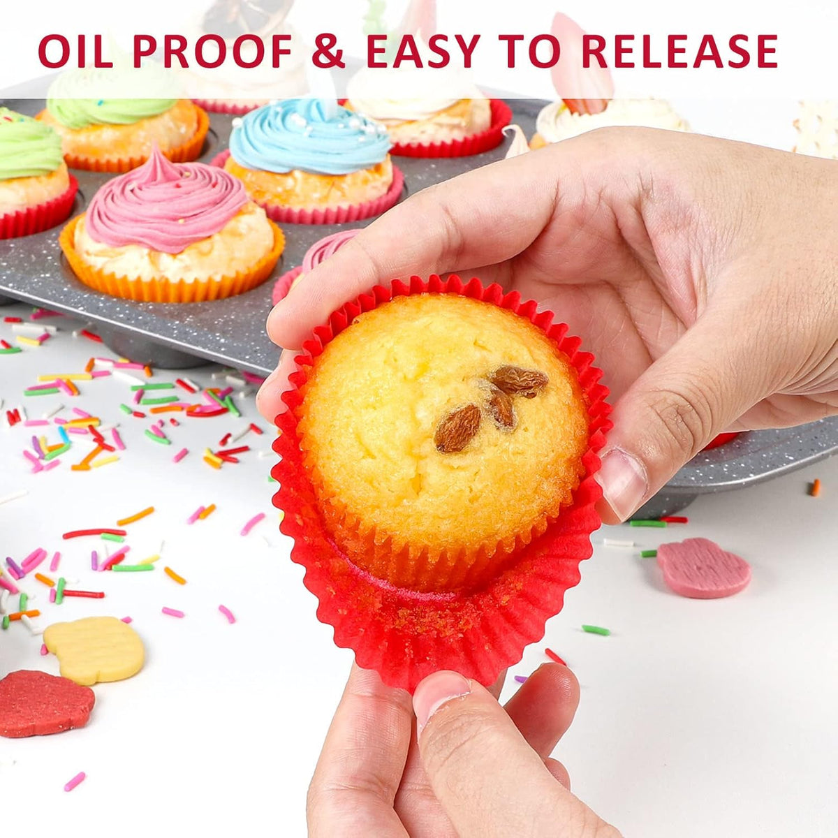 Caperci Standard Red Cupcake Muffin Liners 500-Count, No Smell, Food Grade & Grease-Proof Paper