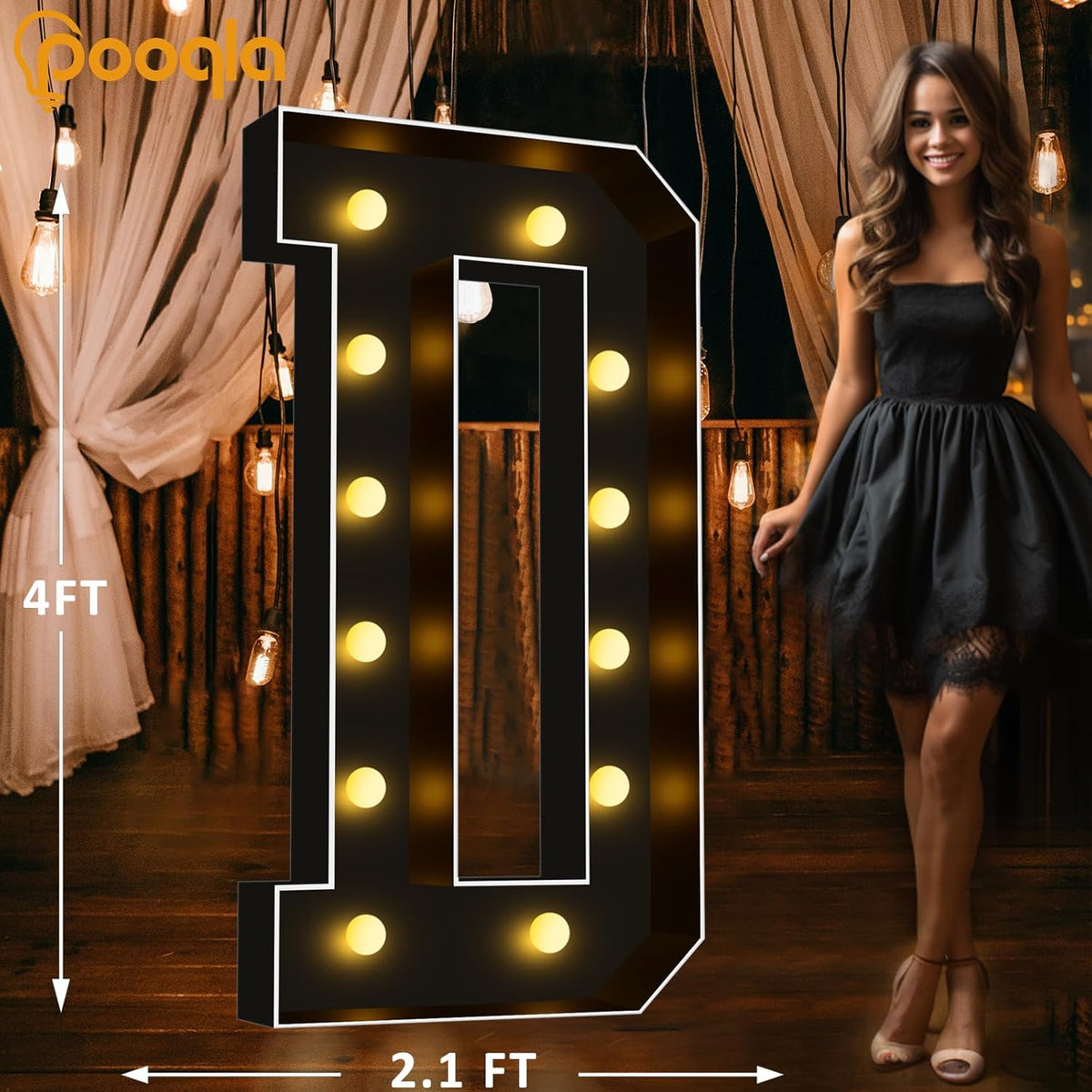 Pooqla 4 FT Marquee Light Up Letters, Black Marquee Letter Lights 4 Feet Tall, Giant Letter Sign