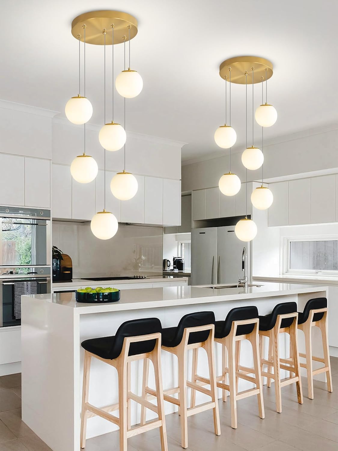 H 87in Globe Pendant Light 6-Lights Modern Hanging Chandelier for Kitchen Island Mid Century Globe