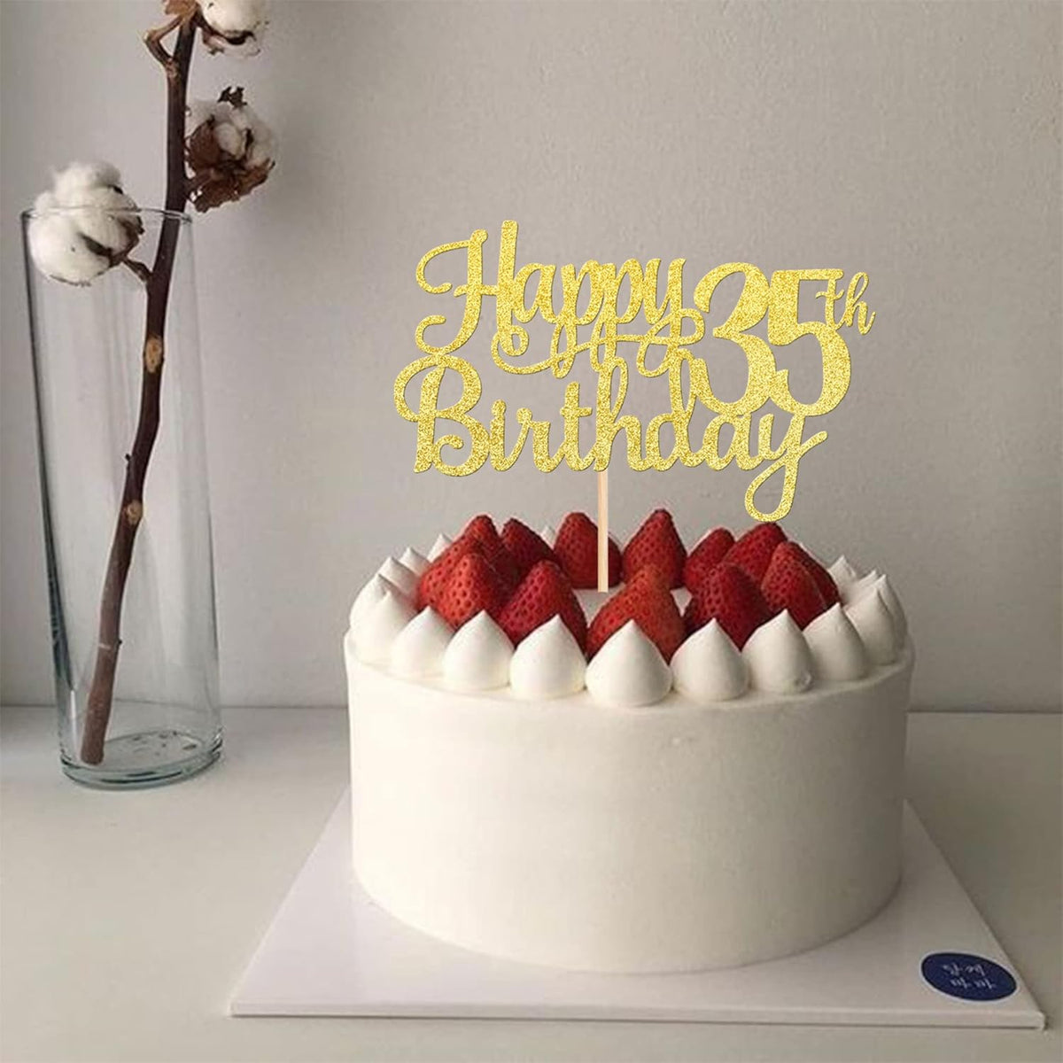 1 PCS Happy 35th Birthday Cake Topper Gold Glitter Cheers to 35 Years Birthday Cake Pick 35