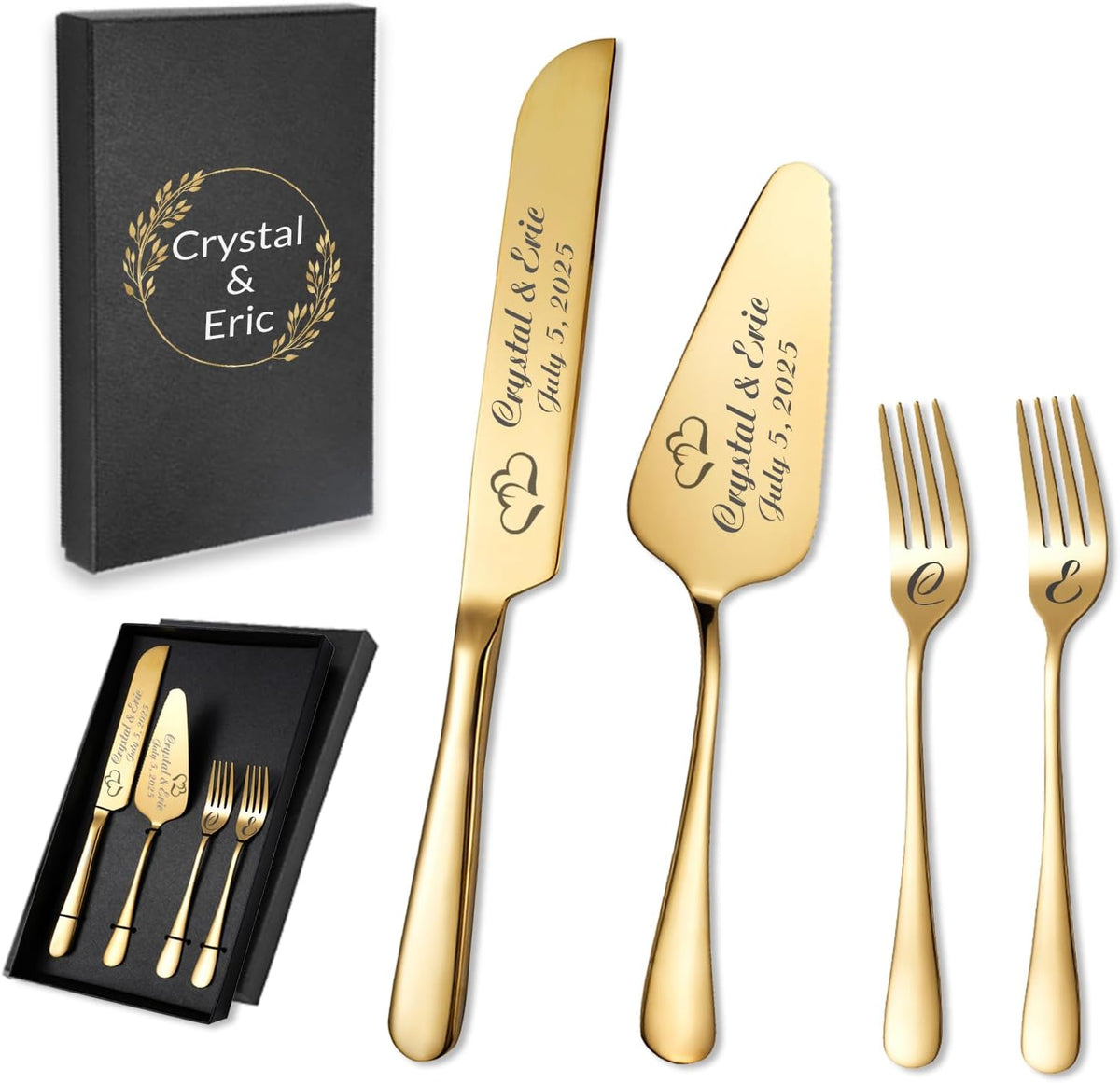 Personalized Wedding Cake Knife and Server Set, Custom Names Cake Cutting Set with Stainless Steel