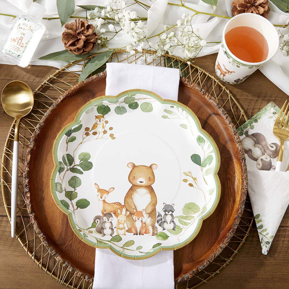 Kate Aspen Woodland Baby Shower Decorations, 62-Piece Disposable Paper Plates & Napkins Party