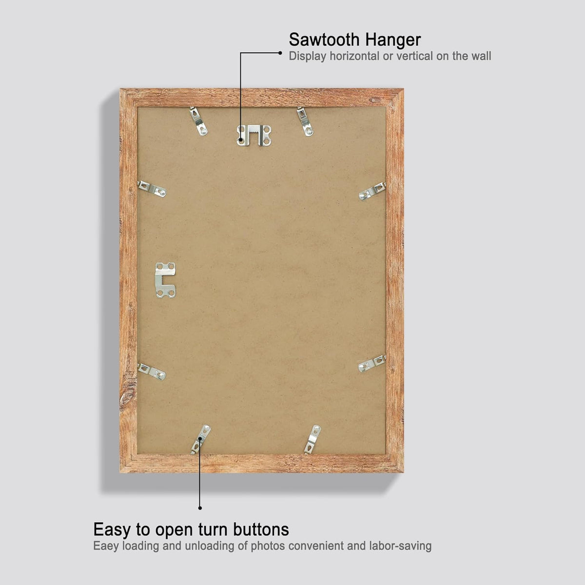 10x14 Picture Frame Set of 4 with Tempered Glass, Rustic Brown Frame Display 8x12 Pictures with Mat