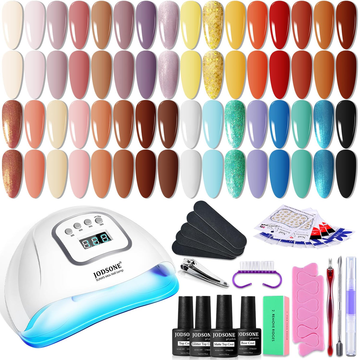 JODSONE 36 Pcs Gel Nail Polish Kit with U V Light of 32 Color Gel Polish Nail Collections Base and