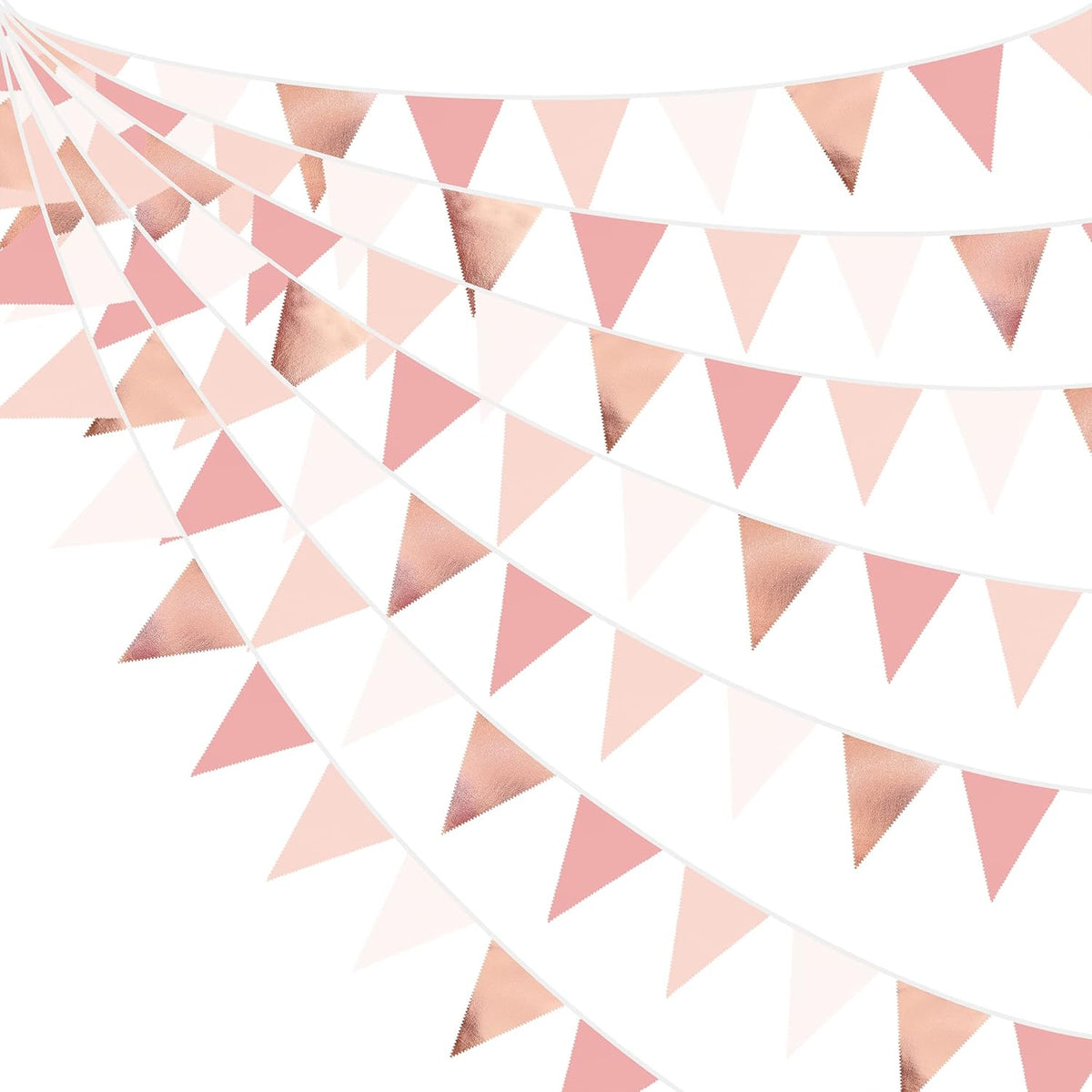 32Ft Rose Gold Party Decorations Dusty Blush Pink Pennant Banner Fabric Triangle Flag Bunting