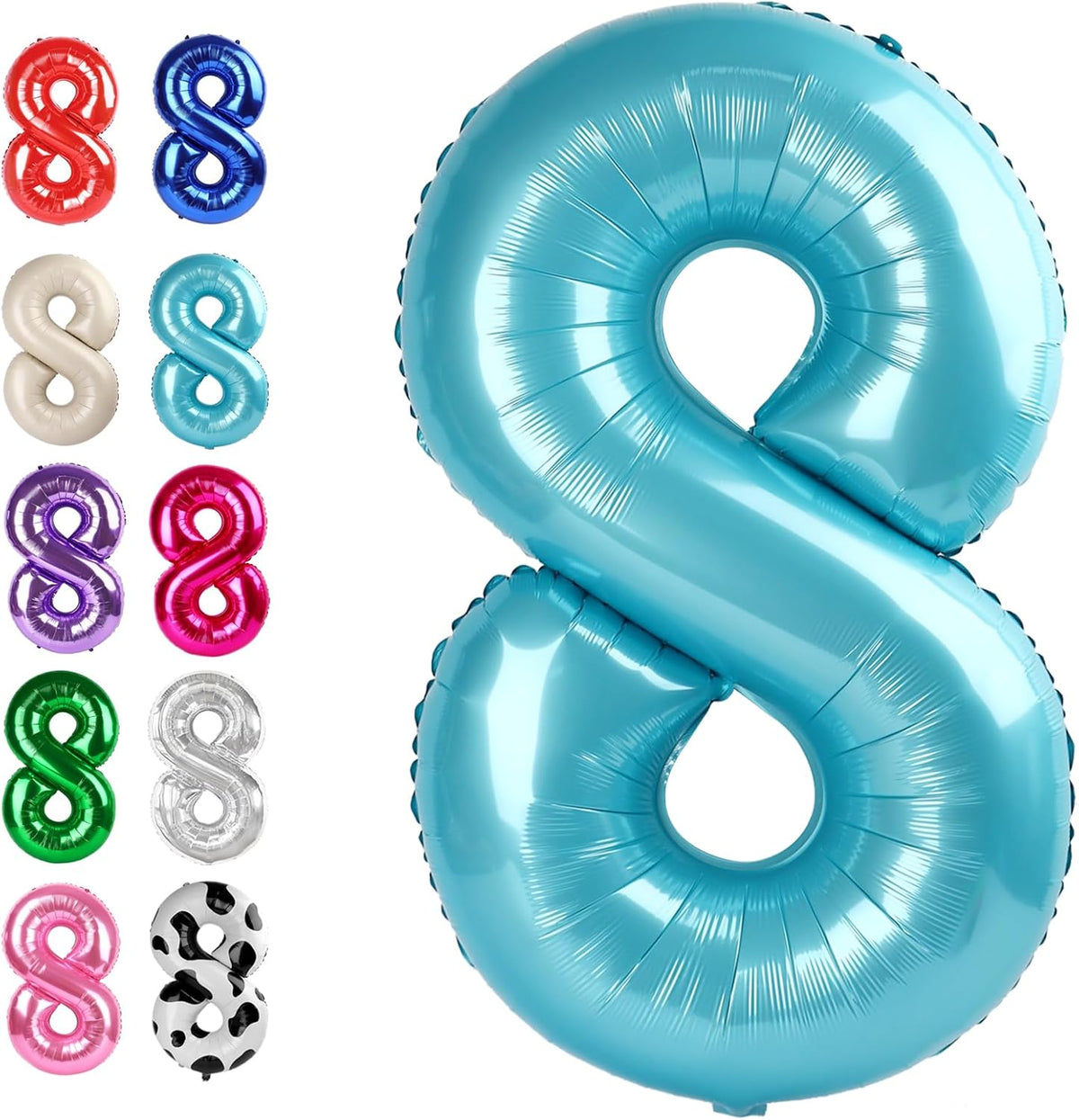 Pearl Blue Foil Number 8 Balloon 40 Inch, Helium Mylar Eight Number 8 18 28 38 48 58 80 88 Birthday