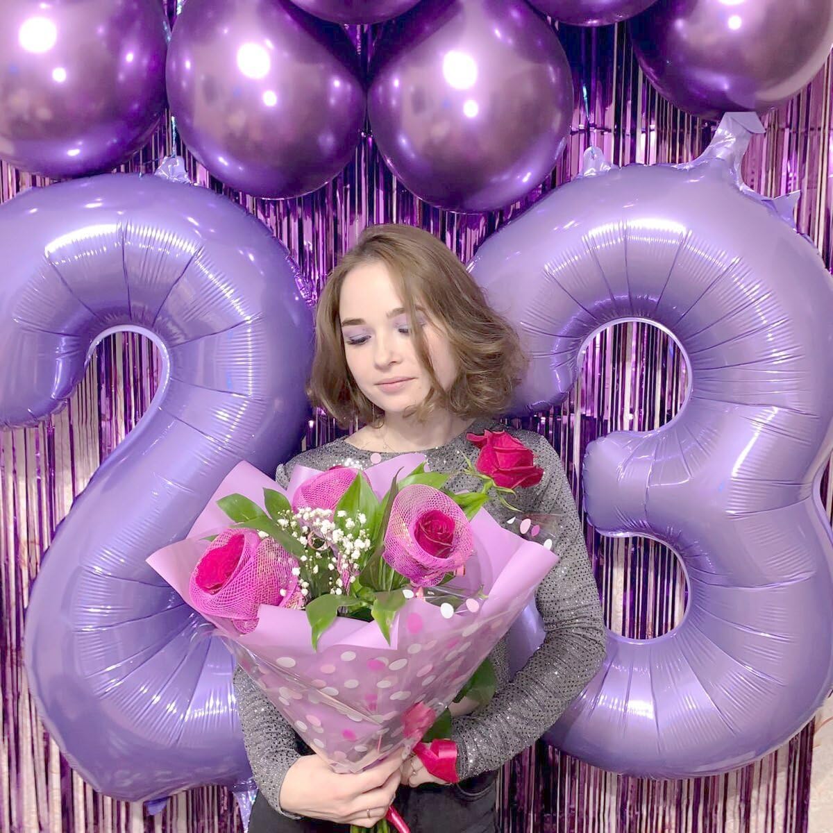 40 Inch Lilac 3 Large Number Balloon, 3 13 23 30 33 36 Lavender Birthday Party Decorations, Number
