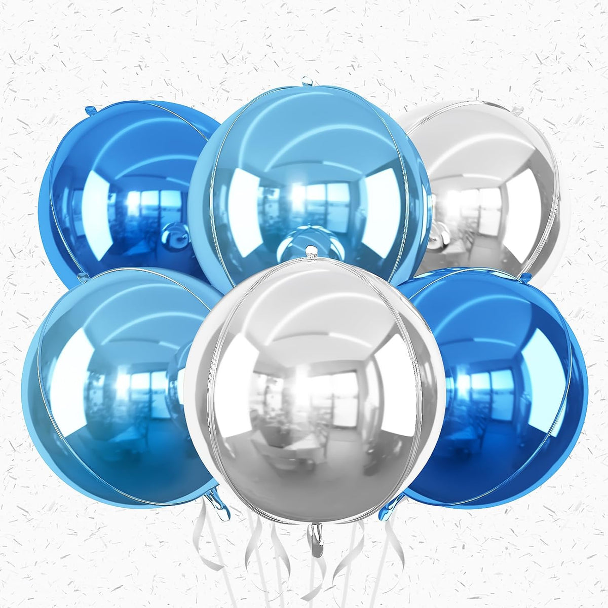 6Pcs Blue Silver Round Foil Balloons,Giant 4D Round Ball Balloons,22 Inch Metallic Blue Silver