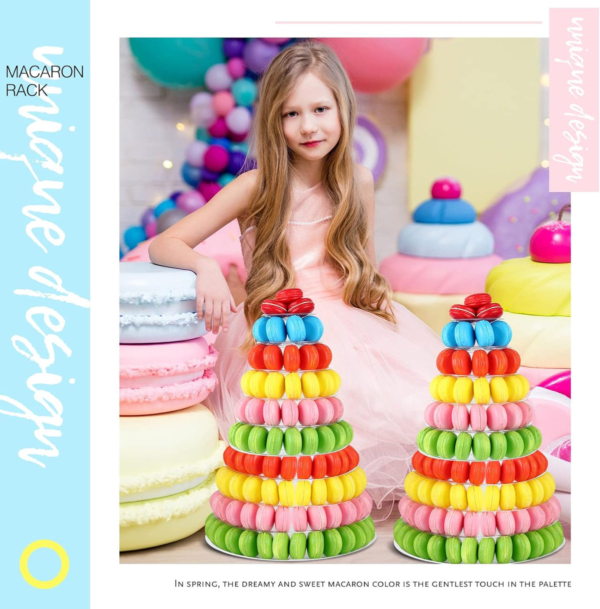 Juexica 10 Tiers Round Macaron Tower Stand Plastic Cake Display Rack Macaron Display Wedding