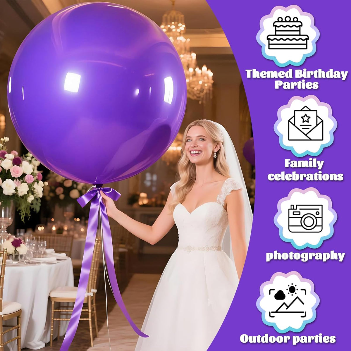 KAWKALSH Purple Balloons 9pcs, 36 Inch Large Balloons for Garland or Arch as Party Wedding Baby