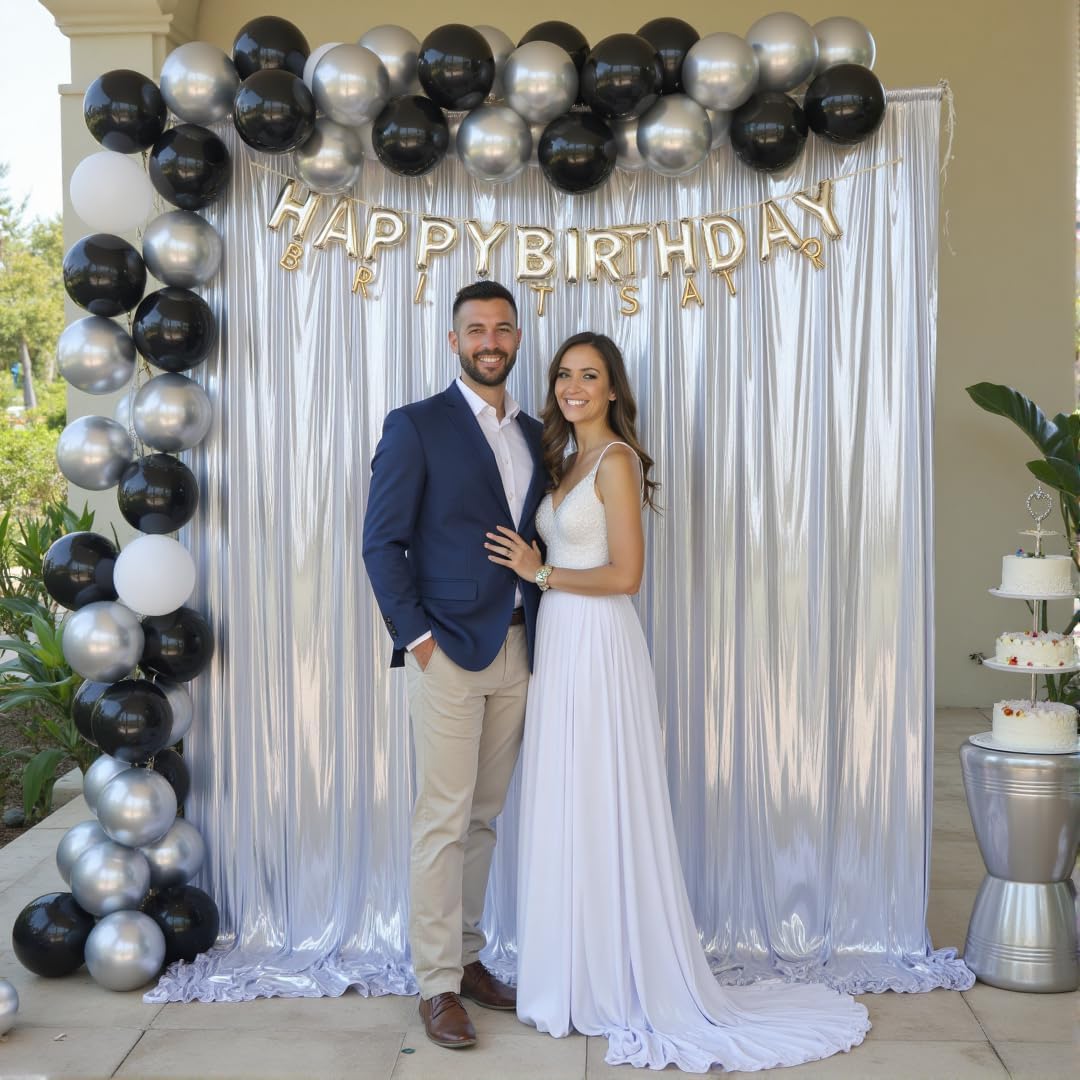 10ftx10ft Sequin Silver Backdrop Curtain for Parties, Wrinkle Free Thick Glitter Photo Backdrop