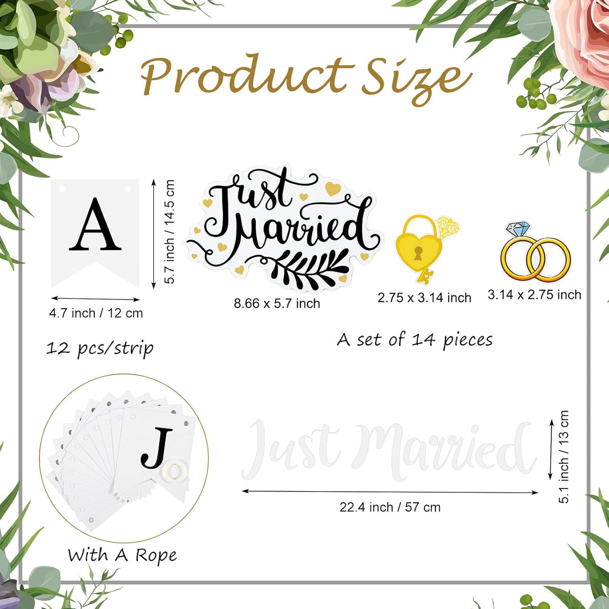 16 Pcs Just Married Car Decorations Include 14 Assorted Ornate Car Magnets Just Married Window